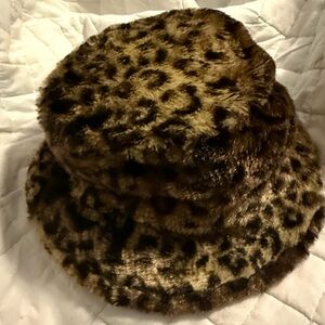 Madd Hatter Leopard Print Faux Fur Bucket Hat
